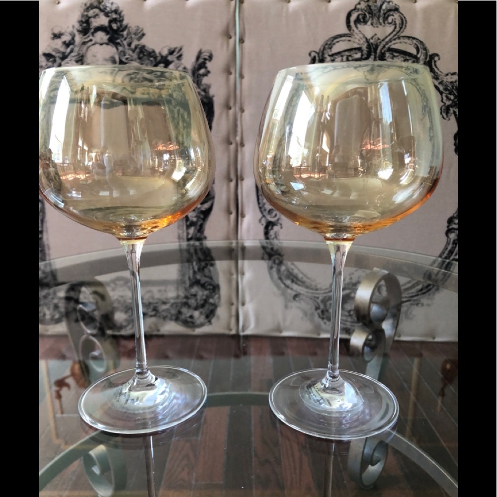 Red Wine Glasses Pair Gold Goblet Pier 1 big pour